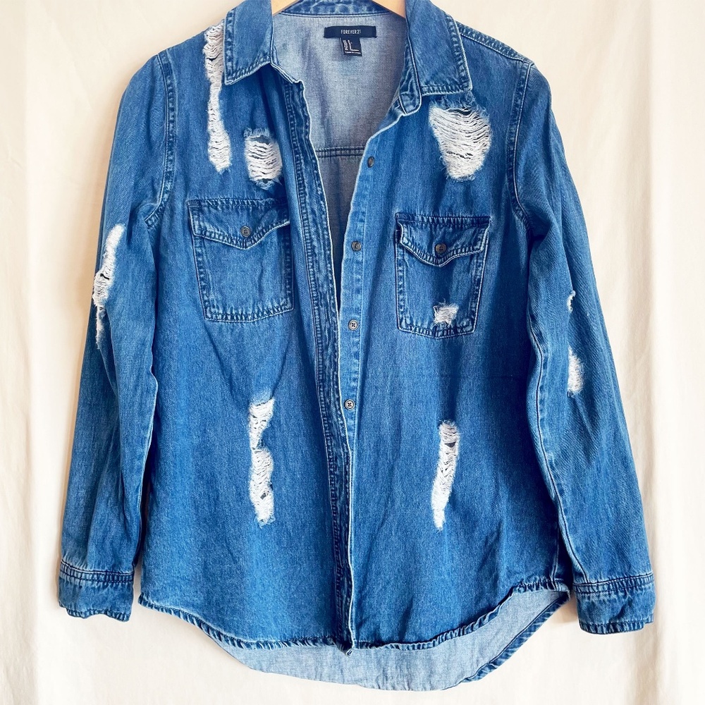 Distressed Denim Jean Jacket